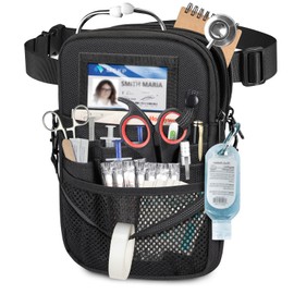 Nurse Fanny Pack with Tape Holder, SITHON Multi Compartment Medical Gear Pocket Belt Bag Nursing Organizer Pouch | Utility Waist Pack for Stethoscopes, Bandage Medical Supplies (*Black 2 Zipper)