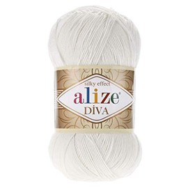 Alize Diva Silk Effect 100% Microfiber Acrylic Sport Yarn 1 Ball skeins 100gr 383yds Color (450 - Pearl)