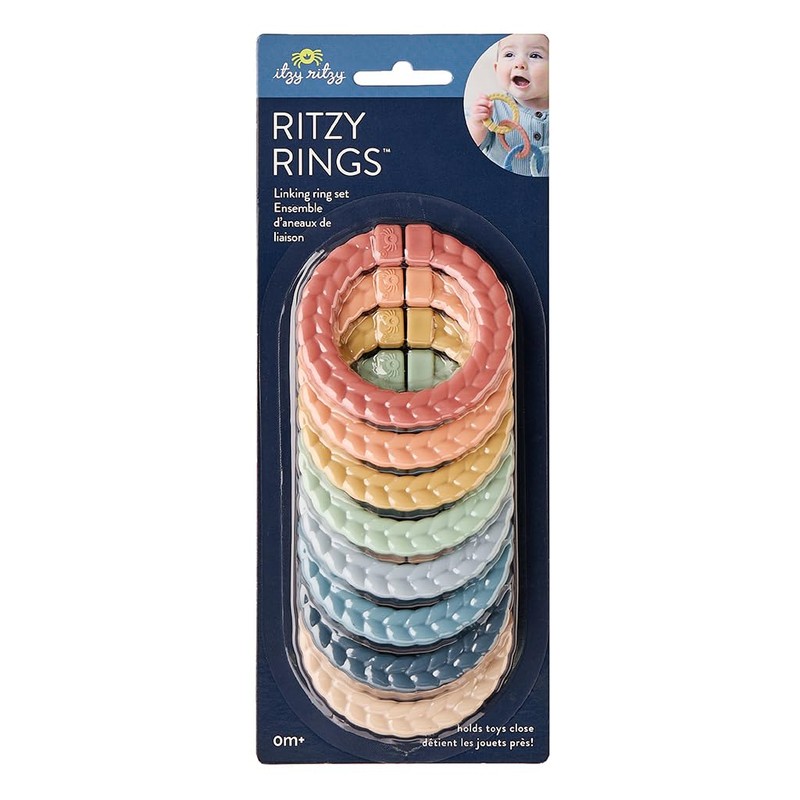 Itzy Ritzy Linking Ring Set; Set of 8 Braided, Rainbow-Colored