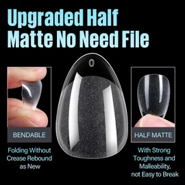TOMICCA Short Almond Nail Tips, 240Pcs Half Matte Soft Acrylic Nail Tips, 12 Sizes Pre-Shaped Acrylic Nails Full Cover False Nails Almond Press on Nails Short Fake Nails for Extension Nail