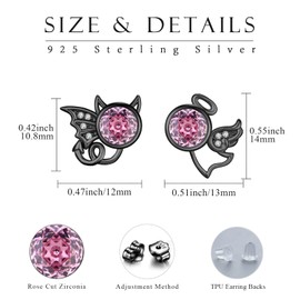 Angel and Devil Stud Earrings 925 Sterling Silver Cubic Zirconia Rose Cut Stud Earrings Jewellery Hypoallergenic Angel and Devil Earrings Christmas for Girls Women (Pink), Sterling Silver, Cubic