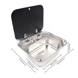 RV Sink, Stainless Steel Countertop Sink Basin with Faucet, Sink and Tempered Glass Lid, Drop-In RV Gas Wash Basin for Outdoor Kitchen Household RV Picnics