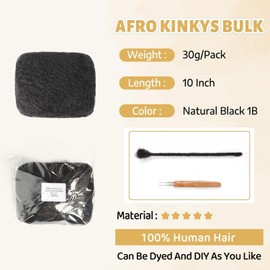 Alaleibaby Afro Kinkys Bulk Human Hair 10Inch 1 Bundles 100％ Human Hair for Draedlock Extensions Repair Locs