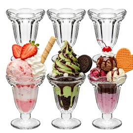 QAPPDA 6 Pack Glass Tulip Sundae Cups, 6.7 Ounce Clear Milkshakes Footed Ice Cream Cups Dessert Bowls, Thick and Durable Parfait Glasses, Ice Cream Bowls, Dishwasher Safe Sundae Glasses