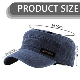 WENAUANG Military Cap, Unisex, Army Cap, Vintage Flat Top Caps, Distressed Look for Outdoor Sports and Can Provide Shade, for Men and Women, navy, 54-60