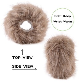 Bamery Women Faux Fur Wrist Cuffs Winter Warm Arm Warmer Girls Fuzzy Ankle Cover (White-black top)
