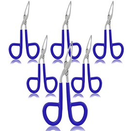VISION TEK MED 6 Pieces Tweezers Scissor Handle Straight Tip Scissor Shaped Eyebrows Tweezers for Hair Plucker Remover Facial Hair Eyebrows Care (Blue)