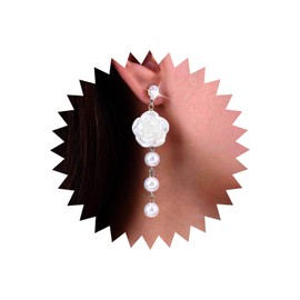 Atentuyi Boho Wedding Pearl Dangle Drop Earrings Gold Crystal White Acrylic Flower Earrings Rose Petals Floral Tassel Earrings CZ Huggie Hoop Earrings Jewellery for Women and Girls, Acrylic Metal