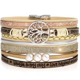 Suyi Women Wrap Bracelet Multilayered Leather Braided Bangle Wrist Cuff Bangles with Magnetic Buckle TreeKhaki