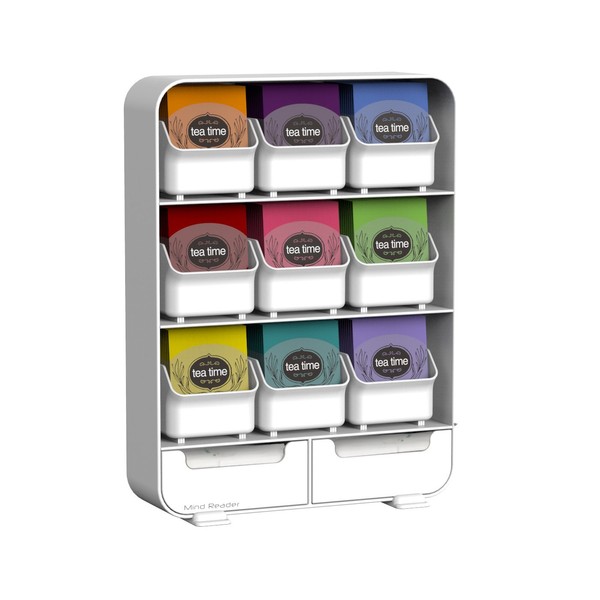 Mind Reader 9 Removable Drawers Tea Bag holder and Condiment Organizer, White