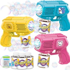 Beria Bubble Guns with Bubble Solution- 3 Pack, Bubbles Gun, Blaster, Blower, Maker, Machine for Boys Girls, Birthday Gifts for Ages 3 4 5 6 7 8 Year Old Kid, Outdoor Toys for Toddlers, Party, Wedding