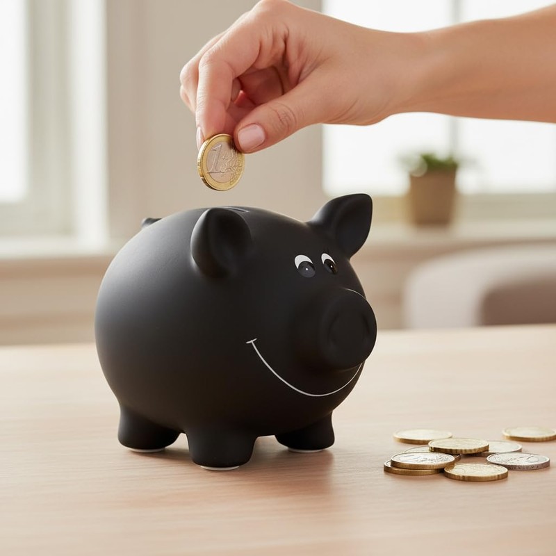 1 x ceramic piggy bank, black, blackboard varnish for labelling,