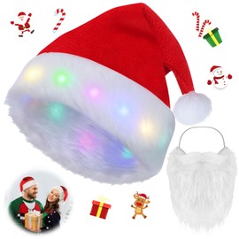 Santa Hat, Red, Christmas Hat, Adults, Plush Santa Hat, Santa Santa Hat, Cuddly Soft Plush Christmas Hats for New Year, Festive Christmas Party (B)