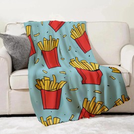 Turamurra French Fries Blanket Gifts for Adults and Kids Funny Food Throw Blankets for Bed Room Couch Soft Lightweight Warm Cozy Throws Decor 50x60in