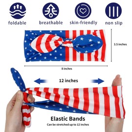 Tobeffect American Flag Headbands for Women July 4th Bow Head Bands for Women's Hair Independence Day Knotted Hairband Rabbit Ear Hair Band for Women