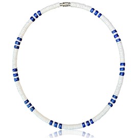 Native Treasure 16" Mens and Womens Summer Beach Surfer Necklace From the Philippines, White Ark Shells and Dodger Blue Coconut Beads