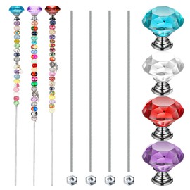Pelopy Pack of 4 Beaded Garden Stakes Wands Kit Garden Stake Crafts for Kids Colorful Glass Insert Ornament Garden Decor Fairy Sticks for Craft Supplies, Garden Art for Mom, Kids