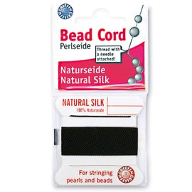 Griffin Silk Bead Cord Perlseide – Black Color – Size 16 (1.05mm) – 2 Meters per Card – Stainless Steel Needle Attached – for Knotting Pearls, Gemstones, Crystals and Beads