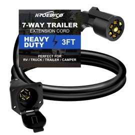 KTOEBYCO 7-Way Trailer Extension Cord 3FT, Heavy Duty 7 Pin Wiring Harness with Double Prong Plug & Socket, 10-14AWG Copper Wires for Gooseneck Hitch, RV, Truck, Camper, Boat