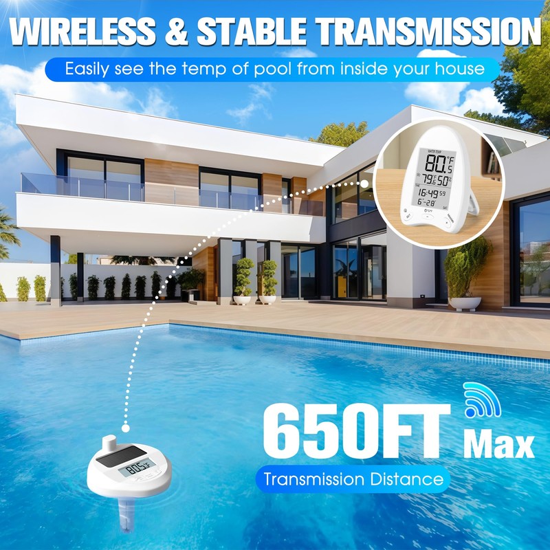 FirstE Solar Wireless Pool Thermometer with Dynamic Light Show |
