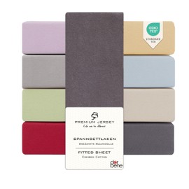 DarBene Premium Fitted Sheet 90 x 200 cm, Set of 2, 100% Premium Combed Jersey Cotton, Breathable, Super Soft Bed Sheet up to 30 cm Mattress Height, Oeko-Tex, Anthracite