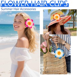 Atoden Hawaiian Flower Hair Clips Realistic Plumeria Hibiscus Flower Clips 7Pcs Artificial Tropical Hawaii Floral Hair Pins Barrettes Summer Hair Accessories for Women Girls Beach Party