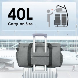 WANDF Travel Duffel Bag 40L with Shoes Compartment Foldable Overnight Weekender Bag Carry On Bag for Men Women (Light Grey)