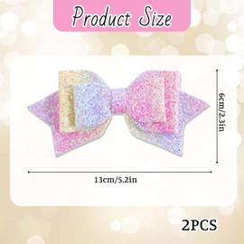 2 Pcs 5 Inch Glitter Hair Bows Cute Ponytail Holder Clips Cheer Alligator Hairpins Hair Barrettes Sequin Handmade Bow Tie Accessories for Women Girls (Without hairpins)