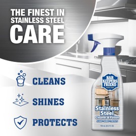 Bar Keepers Friend Stainless Steel Cleaner Spray (25.4 oz) + Microfiber Cloth - Removes Fingerprints and Grime Without Dulling
