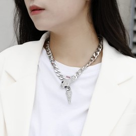 lureme Hiphop Snake Necklace for Women, Cuban Chain Necklace with Magnetic Clasp Snake Statement Necklace Jewelry Gift (nl006312), Zinc Alloy, No Gemstone
