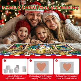 Jigsaw Puzzle Advent Calendar 2024,1600 Piece Transparent Plastic with Stained Glass Nativity Theme,24 Day Christmas Countdown,No Missing Piece Ever Gift for Kids Adults,28.2 * 18 inch