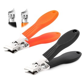 2Pcs Toe Nail Clippers for Thick Nails, Oblique Wide Mouth Splash-Proof Nail Cutter, Heavy Duty Sharp Nail Clippers Set for Men, Suitable for Elderly Men and Women (Orange and Black)