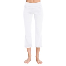 Zeronic Bootleg Yoga Capris Pants for Women High Waist Workout Flare Crop Leggings(White,Large)