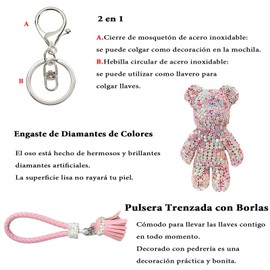 Llavero Oso de Cristal, Llavero Oso de Diamantes,Llavero de Personalidad,Llavero para Auto,Llavero de Juguete de Oso Brillante,Elegante Decoración Colgante de Mochila (Colorido-rosa)