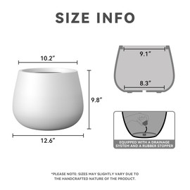 Kante Curva Series Planter, 10.2 Inch Round Concrete Flower Pot with Draiange Hole and Rubber Plug, Suitable for Indoor Plants, Home, Garden, Patio, White