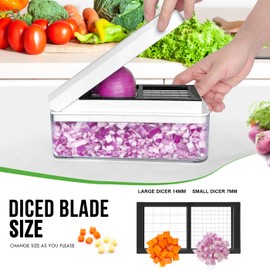 SUREWIN Vegetable Chopper, Onion Chopper Dicer, Mandoline Slicer, Food Chopper with Container, Vegetable Cutter for Salad Potato Carrot Garlic, Kitchen Essentials(White，6 in 1)