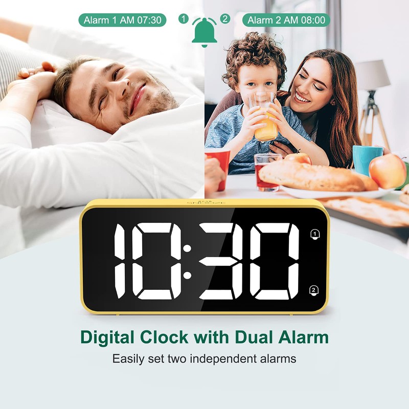 HERMIC Alarm Clock Bedside Clock Large Digital Led Display, Full-Range