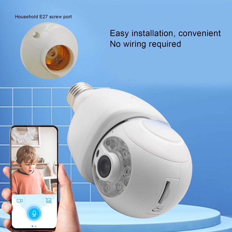 WiFi Security Camera 1080P Night Vision Motion Detection E27 Screw