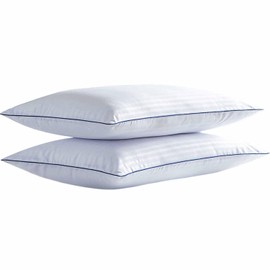 iFaon Thin Flat Soft Bed Pillows Queen Size Set of 2 Pack for Sleeping, 20x28 in Hypoallergenic Pillow Down Alternative Fluffy Soft Support, White Striped