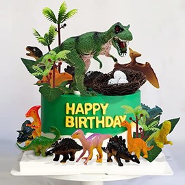glahorse GLAHORSE 26 PCS Dinosaur Cake Toppers With Dinosaur Eggs Leaves Trees Cake Decorations For Birthday,Dinosaur Themed,Jungle Safari, Wild Animals,Kids Party Decorations