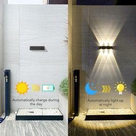 Mrzxy Solar Lights Outdoor Aluminum 3000K Warm White Solar Wall Lights Outdoor Waterproof Up and Down Sconce Dusk to Dawn for Sign, Yard, Outside, Fence