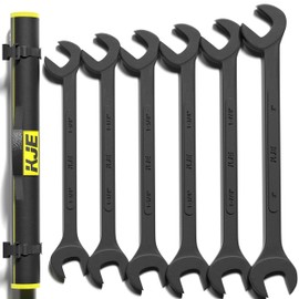 KJE 6PCS SAE 1 3/8" to 2" Black-Oxide Jumbo Angle Wrench Set, Large Big Wrench Set, 15° & 60° Angled Heads, High Carbon Steel & Storage Bag for Heavy-Duty Mechanics & Automotive, & Truck