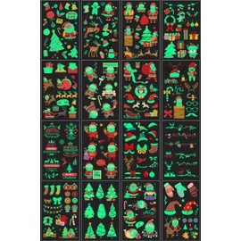 Christmas Luminous Temporary Tattoos for Kids Adults, 230PCS Xmas Santa Claus Snowman Body Stickers, Glow in the Dark Face Makeup Fake Tattoos, Christmas Tree Holiday Party Favor Supplies Decorations