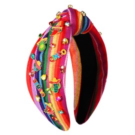 HEIDKRUEGER Knot Headband Mexican embroidered Fiesta Headband Colorful Rhinestone Hairband Mexican Party Hair Accessories