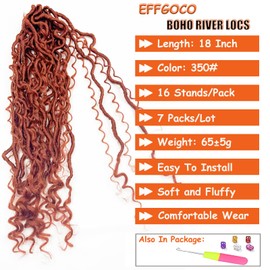 EFFGOCO Goddess Faux Locs Crochet Hair 18 Inch Boho Box Braids Crochet Hair Pre Looped 7 Packs Goddess Locs Crochet Hair Ginger 16 Strands/Pack Soft Locs Crochet Hair for Women (18Inch, 350#)