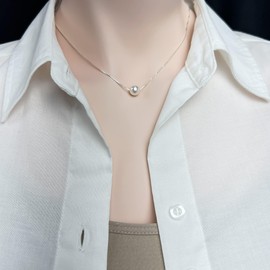 Sterling Silver Floating White Crystal Pearl Necklace, Bridesmaid Gift, White Pearl Necklace, Bridal Party Jewelry, Mother's Day GIft, Valentine's Day Present (18 inches)