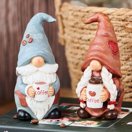 Coffee Gnomes Coffee Table Decor - Coffee Bar Accessories Tabletop Kitchen Office Home Coffee Bar Decor Counter Decor Christmas Valentine Resin Gnome Collectible Figurines For Coffee Lover (2pack)
