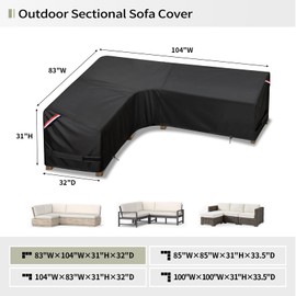 KylinLucky Patio Sectional Sofa Cover L-Shaped,83"X 104" Waterproof Outdoor Sectional Couch Cover Black