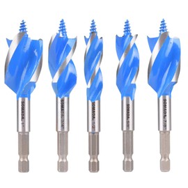 SOMADA Auger Drill Bit Set for Wood, 5-Piece, 1/2", 5/8", 3/4", 7/8" and 1" Inch Size, 4-Inch Long with Storage Case, Impact Wood Auger Set with Quick Change