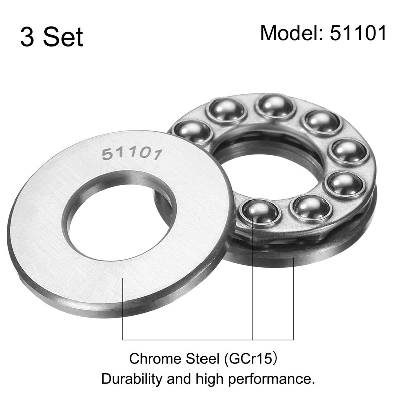 sourcing map 3 Set 51101 Thrust Ball Bearings 12 x